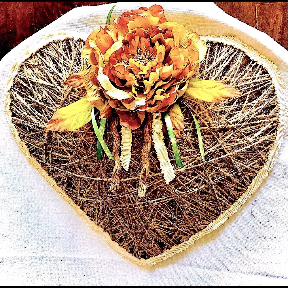 Jute And Flower Heart Wall or Door Decor 18 inch